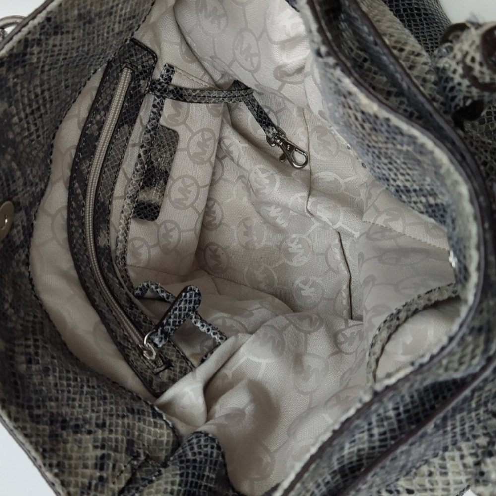 Michael Kors Ombré Hamilton Gray Leather Snakeskin Embossed Satchel Shoulder Bag - Picture 7 of 11